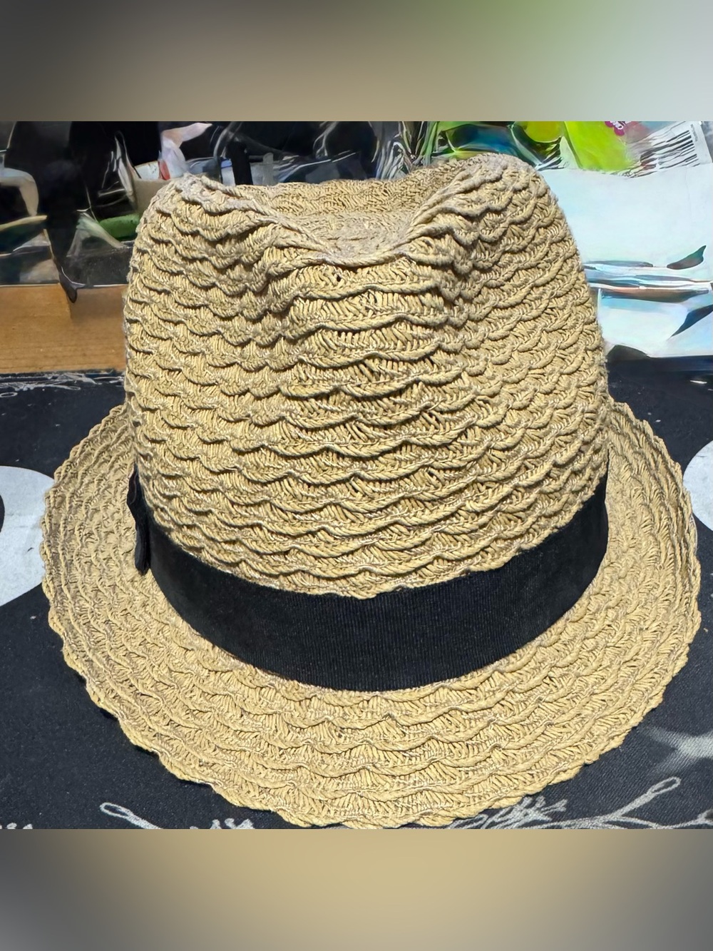 Apt 9 Black Banded Ribbed Natural Fedora Hat